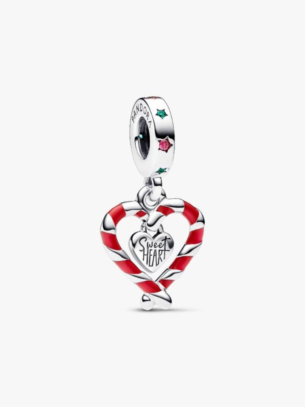 Pandora Double Candy Cane Heart Christmas Dangle Charm